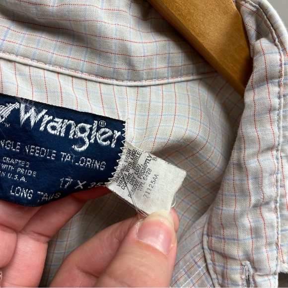 Wrangler Single Needle Tailoring Long Tails Pearl Snap Button Down Shirt 17x35 - Picture 2 of 7